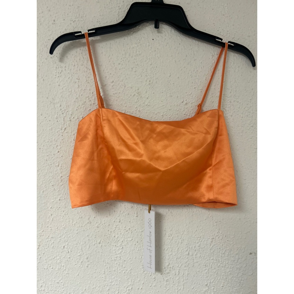 House of Harlow 1960 Orange Satin Smocked Crop Top NWT Size L